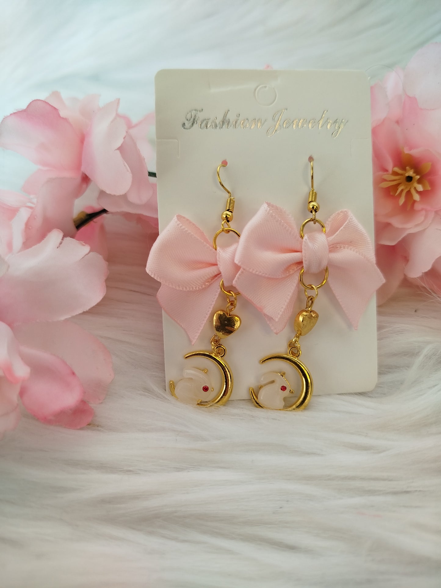 Moon bunny bow earrings