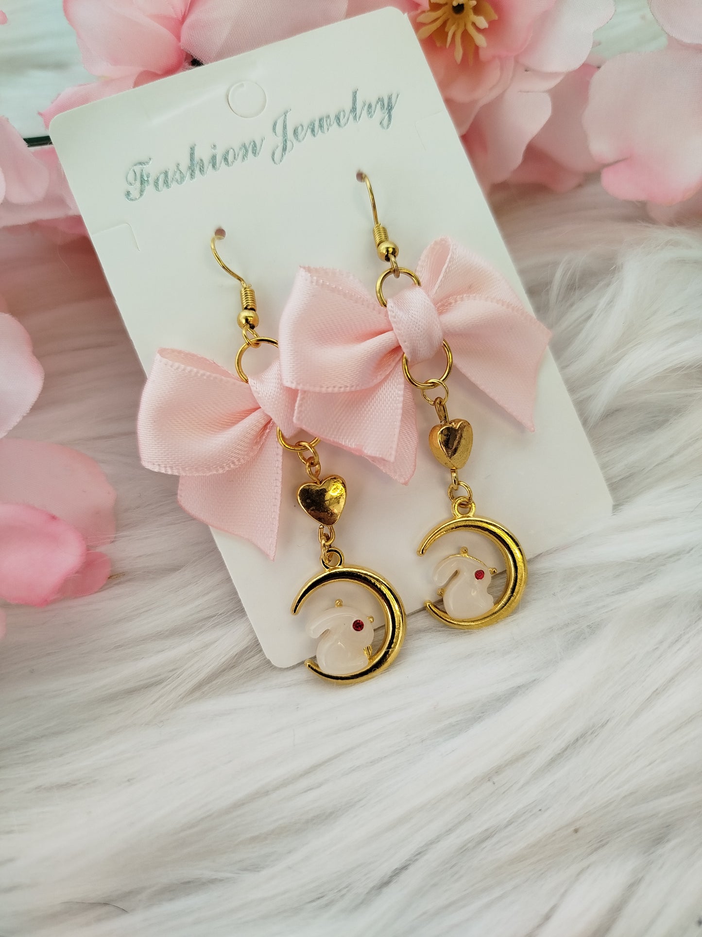Moon bunny bow earrings