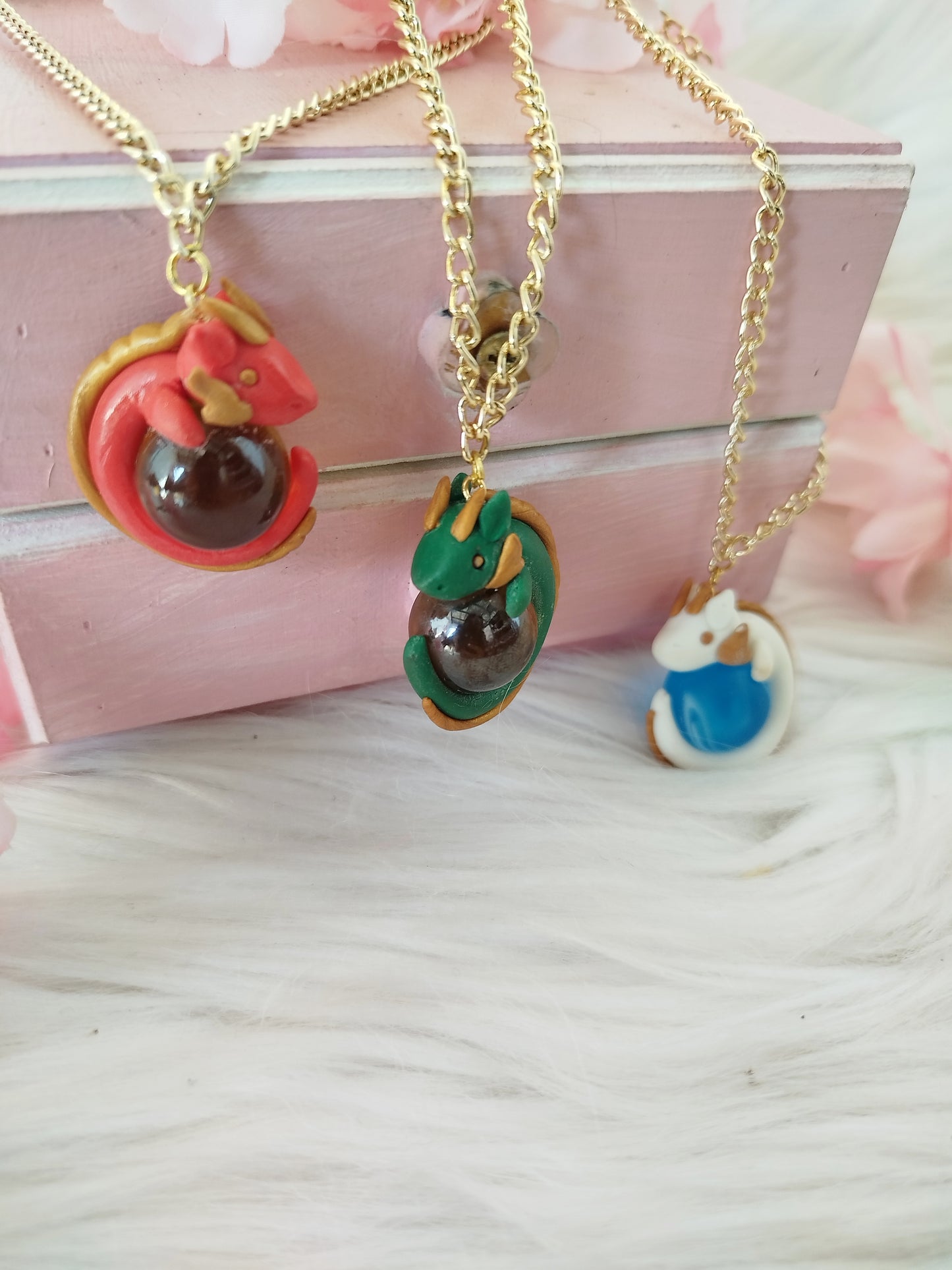 Fireball & waterball dragon necklaces
